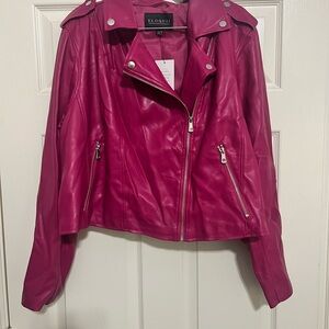 ELOQUII Women's Vibrant Pink Leather Jacket